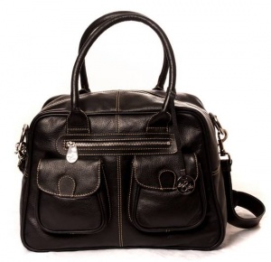 Black Leather Changing Bag by Lin & Leo